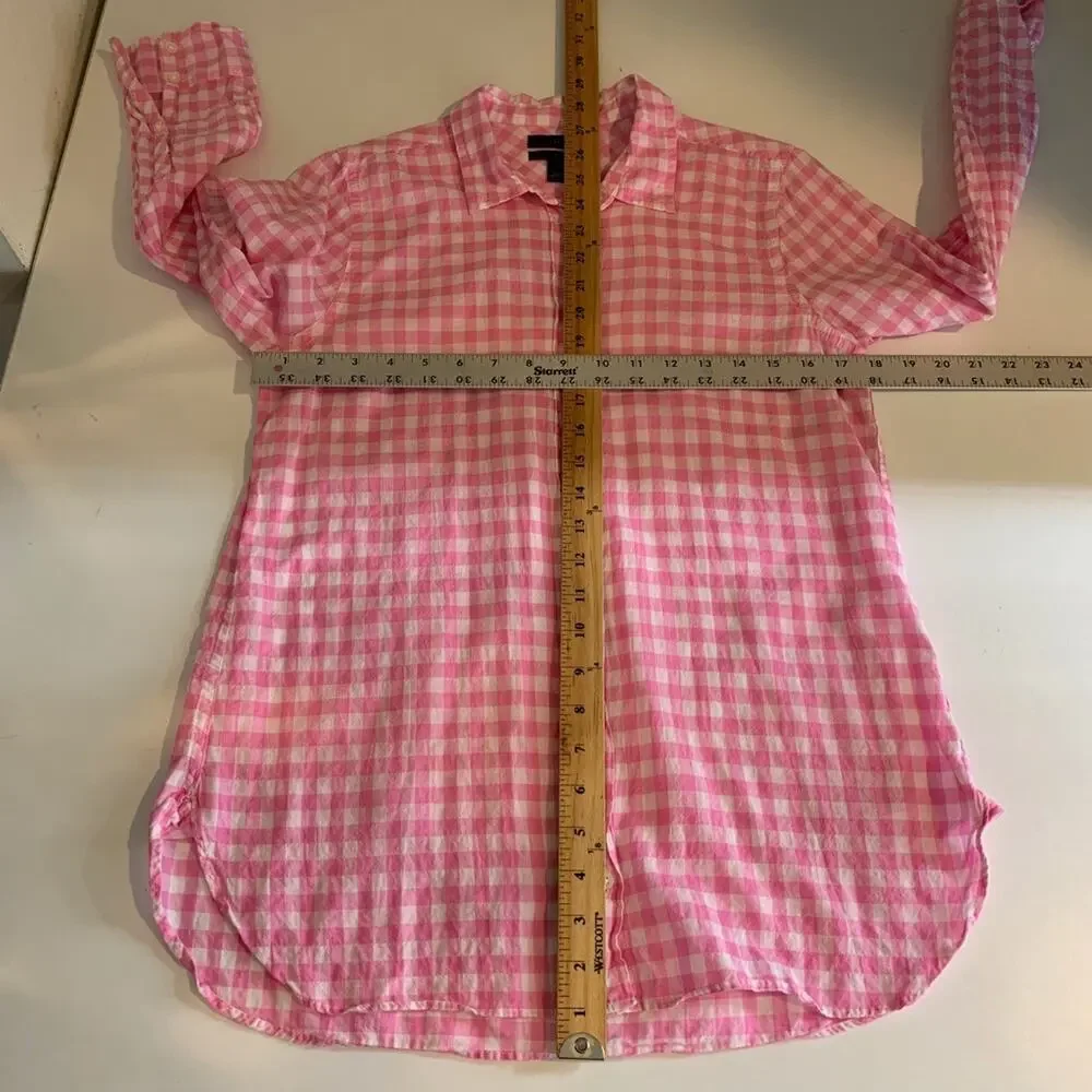 J Crew Shirt Womens 6 Pink White Boy Gingham Check Button Up Long Sleeve Top